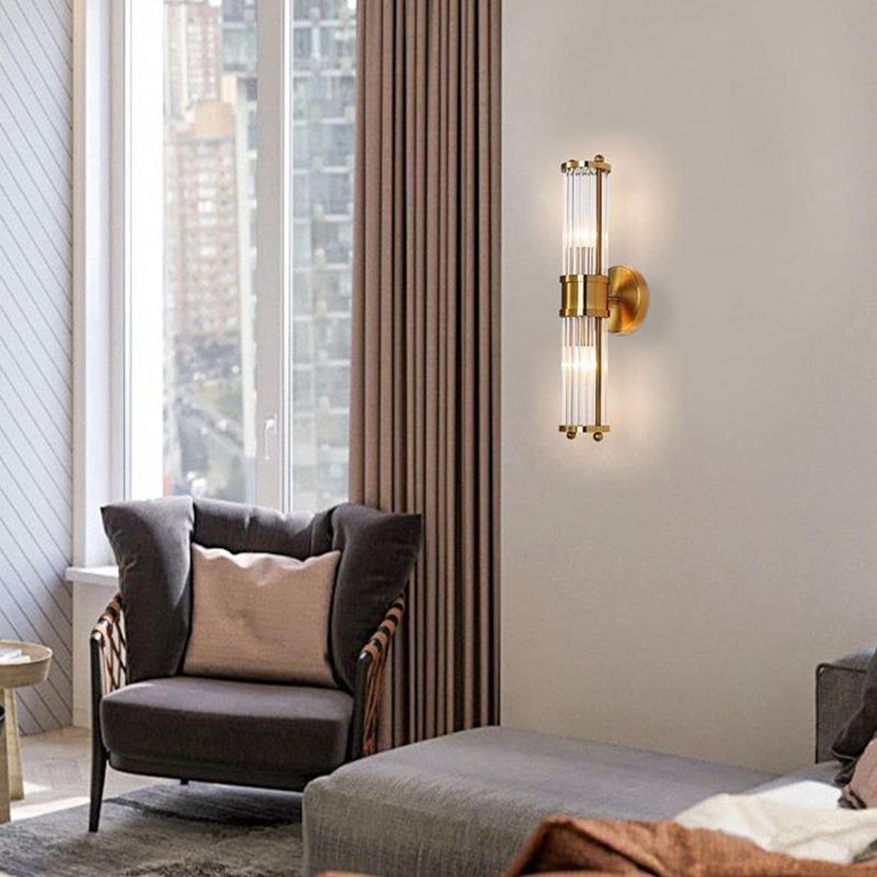 Crystal Half Cylinder Wall Lights Modern Style Multi Lights Wall Light Sconce in Brass
