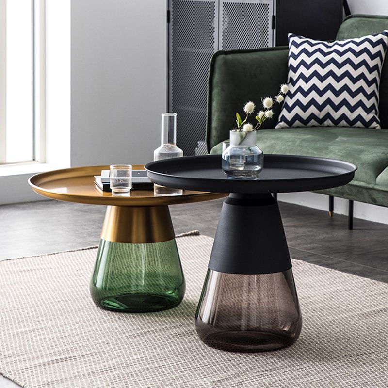 Modern Style Black/gold Metal Countertop Glass Base Grey/green Round Side Table
