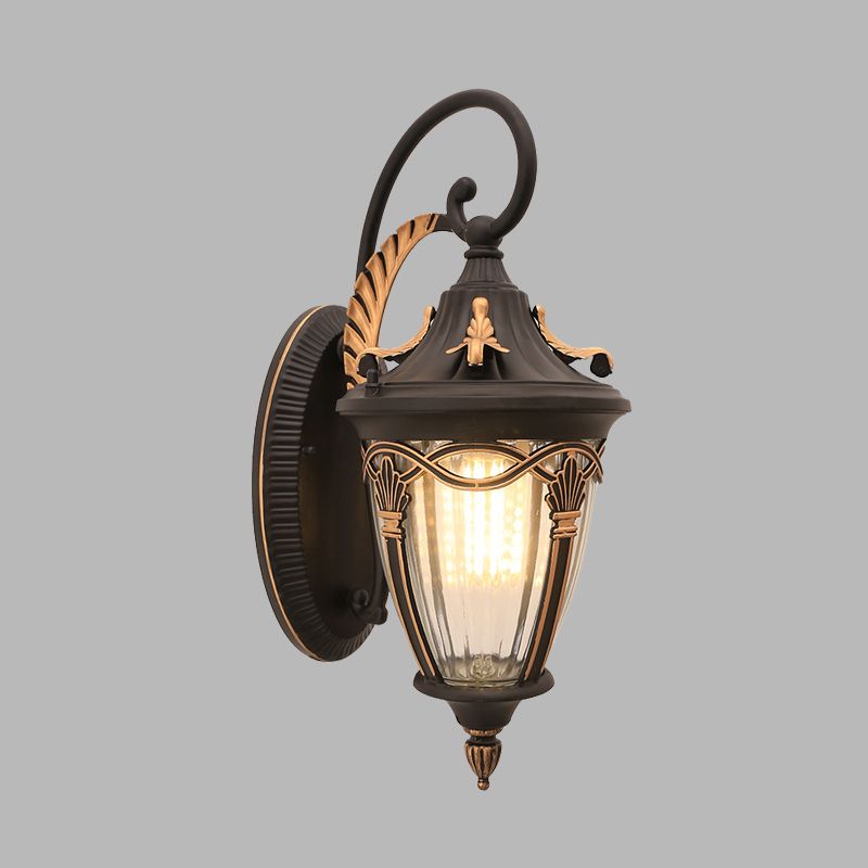 Brass/Black Pinecone Wall Mounted Lighting Farmhouse Clear Ribbed Glass 1 Bulb Outdoor Wall Sconce