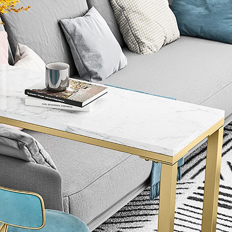 Faux Marble Bar Stool Table Glam Metal Frame Rectangle Bar Table with Shelves