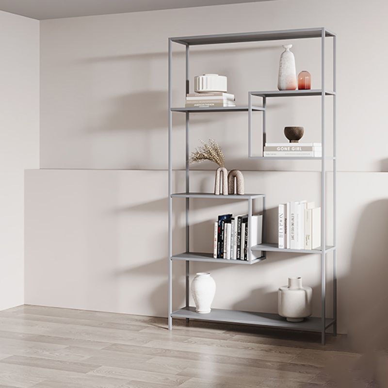 Vertical Metal Bookshelf Contemporary Open Back Bookcase with Shelves