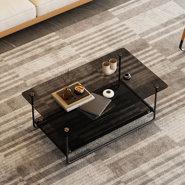 Modern Rectangle Glass Coffee Table 17.7"H Metal Sled Base Cocktail Table
