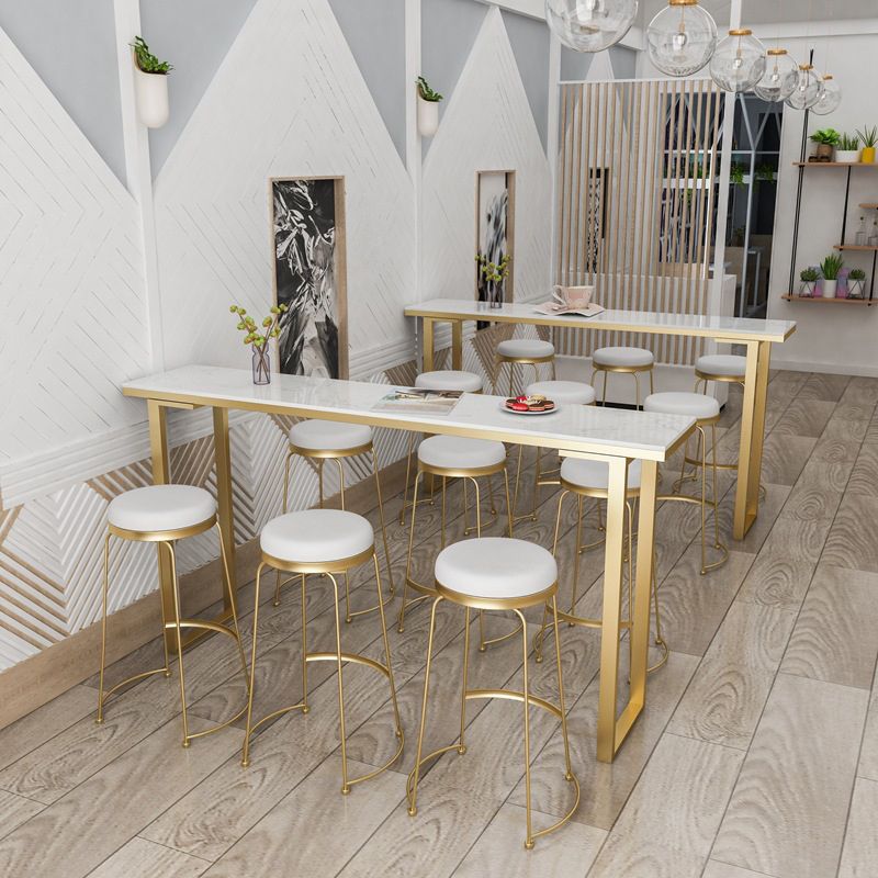 Faux Marble Top Table Modern Style Bistro Pub Table with Metal Base