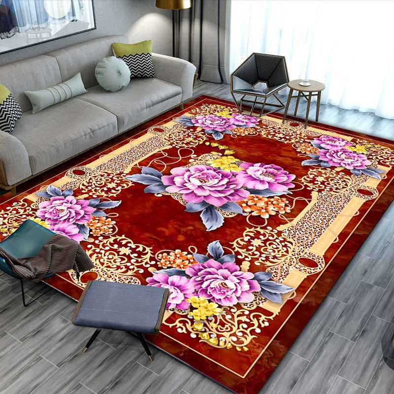 luxury European Style Rug Classic Floral Print Carpet Polyester Anti-Slip Backing Rug for Home Decor