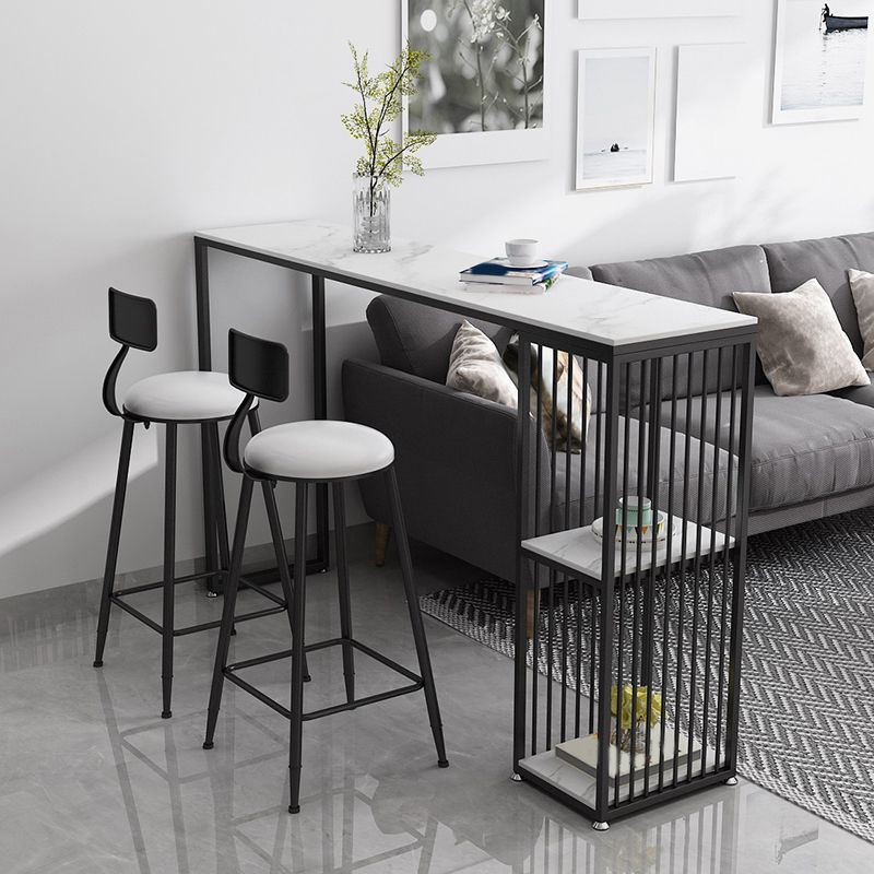 1/3 Pieces Glam Iron Bar Table Set Rectangle Stone Top Bistro Set with Shelf