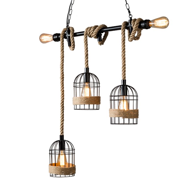 Birdcage Island Chandelier Lights Industrial Rope Chandelier Lighting Fixtures for Dining Table