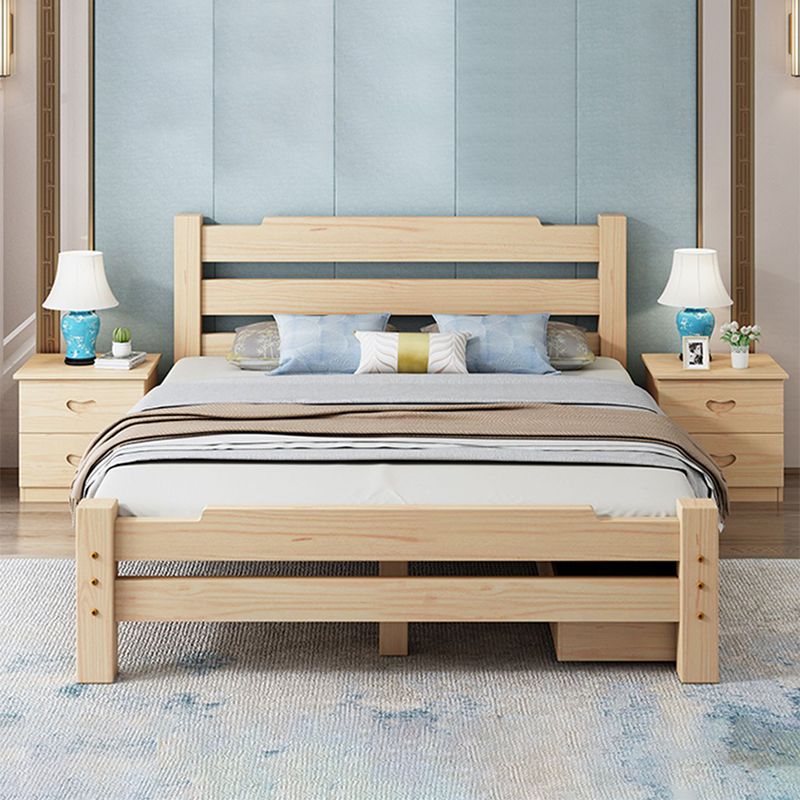 Pine Wood Bed in Light Brone Scandinavian Bed with Headboard