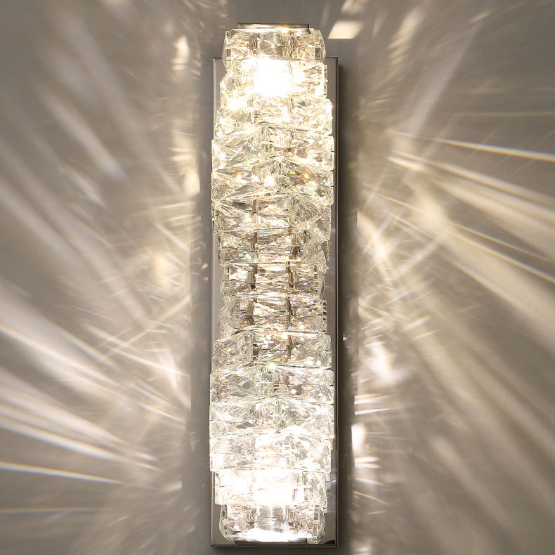 Silver Rectangular LED Wall Sconce in Modern Artistic Style Metal Wall Lamp with Crystal Shade