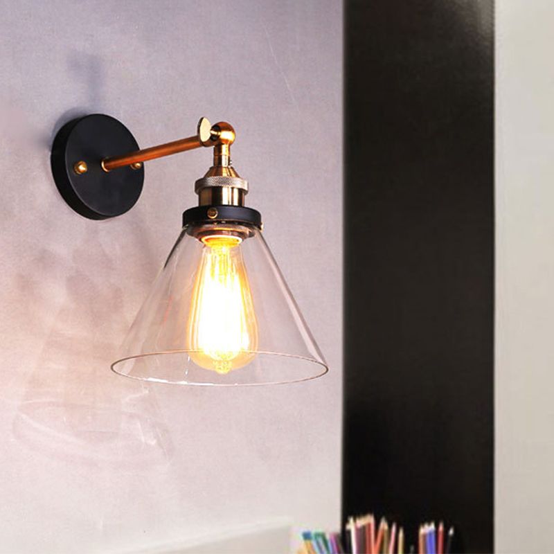 Conical Shaded Clear Glass Wall Lighting Antique Single-Bulb Corridor Wall Lighting