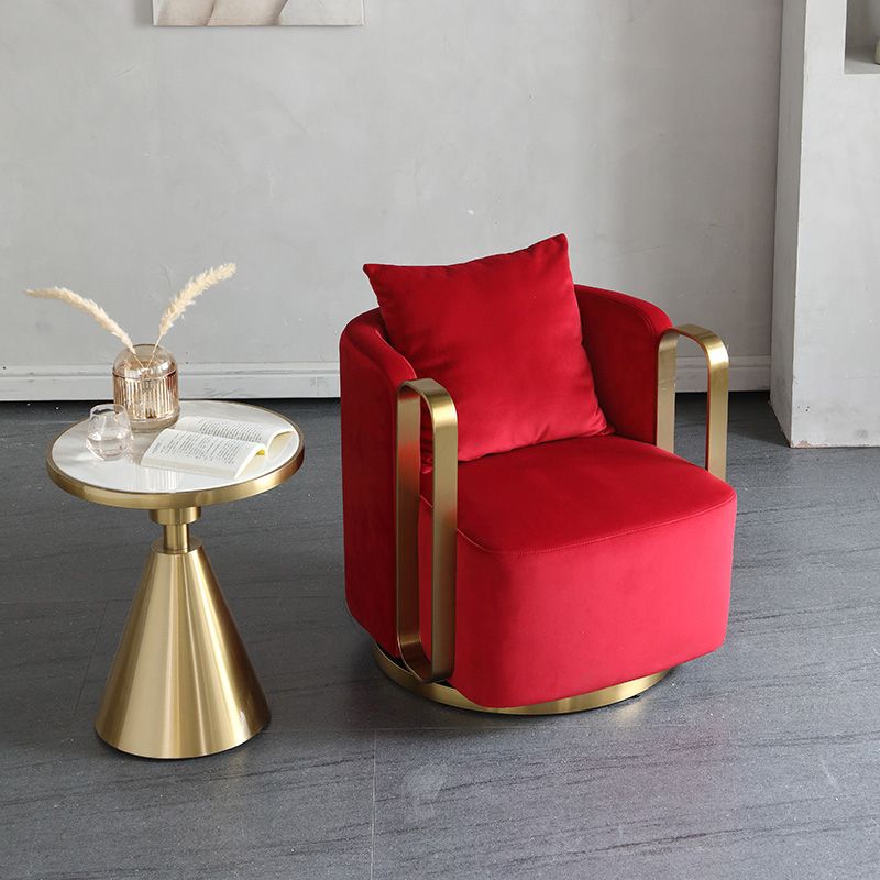 Glam Style Velvet ArmChair Solid Color Swivel Pillow Back Chair