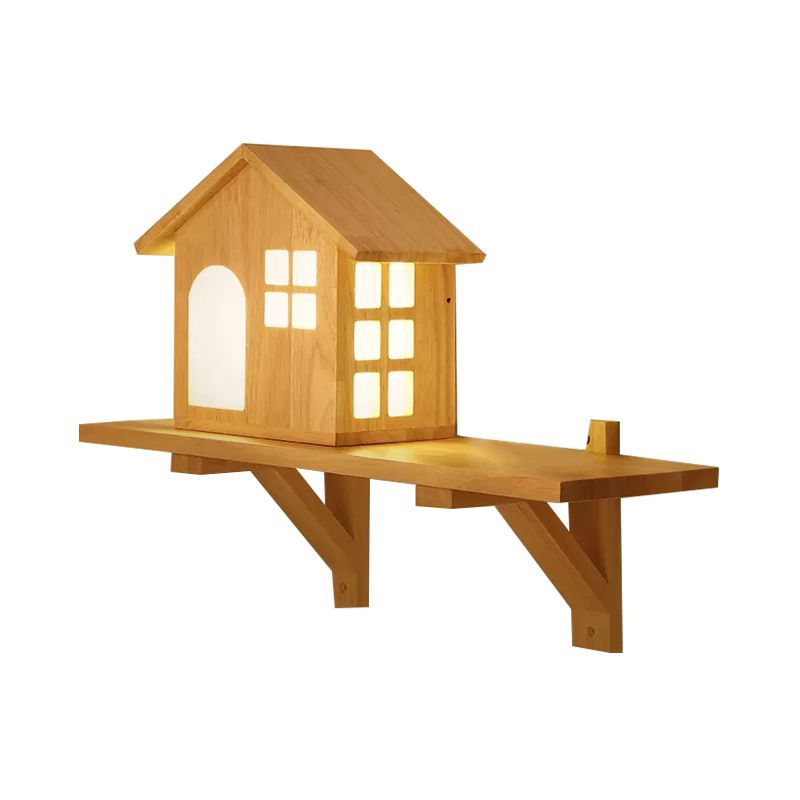 Belle petite maison murale avec étagère à lampe murale à LED en bois en beige pour le salon