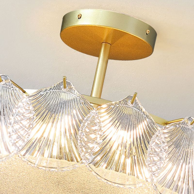 Modern Metal Flush Mount Shell Shape Ceiling Light with Glass Shade for Living Room
