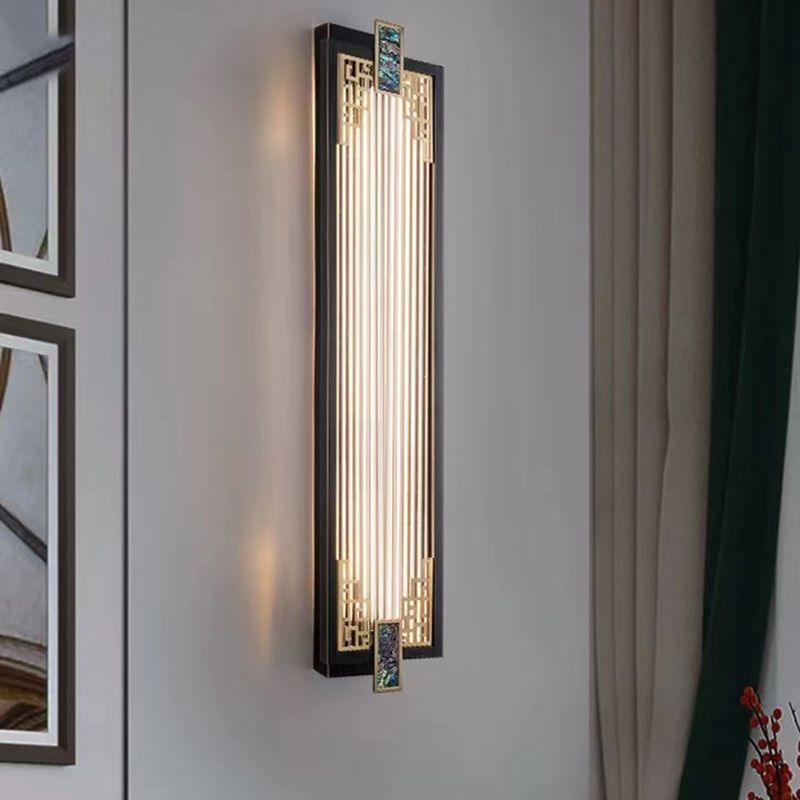 Modern Metal Wall Sconce Rectangle Shape Sconce Lights with Glass Shade for Living Room