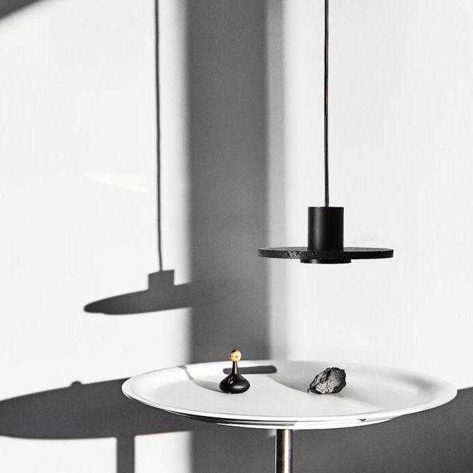 Stone Cylinder Hanging Ceiling Light Minimalist-Style Black Suspended Lighting Fixture