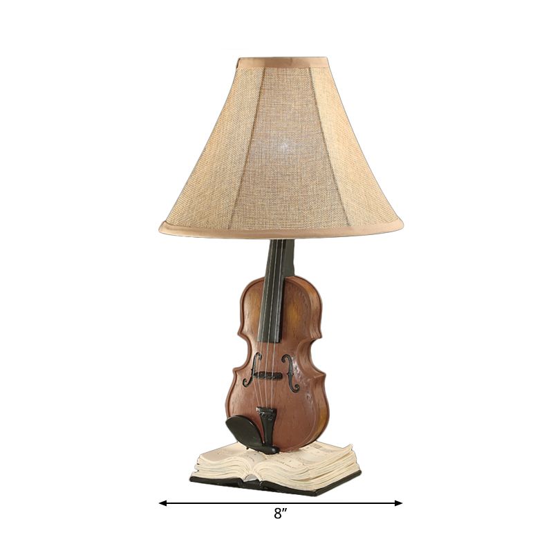 Living Room Flared Shade Desk Light with Violin Base Resin 1 Head Kids Beige Reading Light