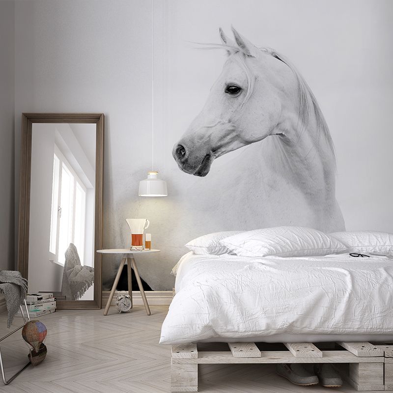 Custom Photography Simple Wall Mural for Living Room Decor with Horse Pattern in Black and White