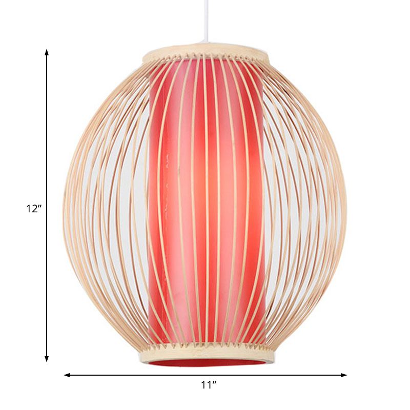 Globale Küchenhänge -Leuchten Bambus 1 Leichte chinesische Hängebanglampe mit innerer rotem Zylinderschatten