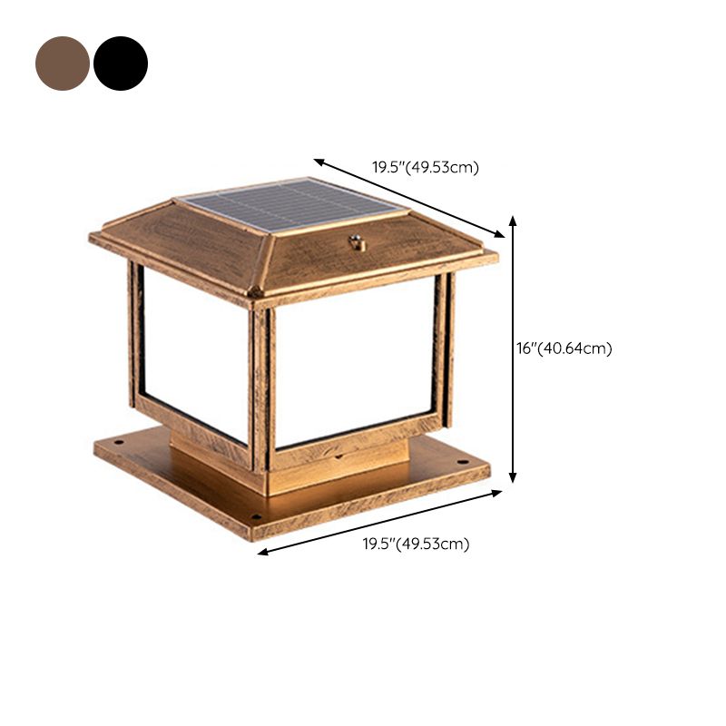 Metal Rectangle Shape Solar Pillar Lamp Modern 1-Light Outdoor Waterproof Light