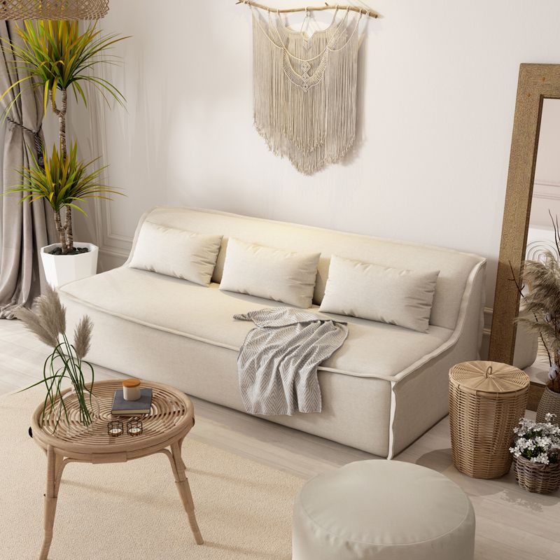 Cotton Blend/ Faux Leather Sofa Armless Settee for Three People