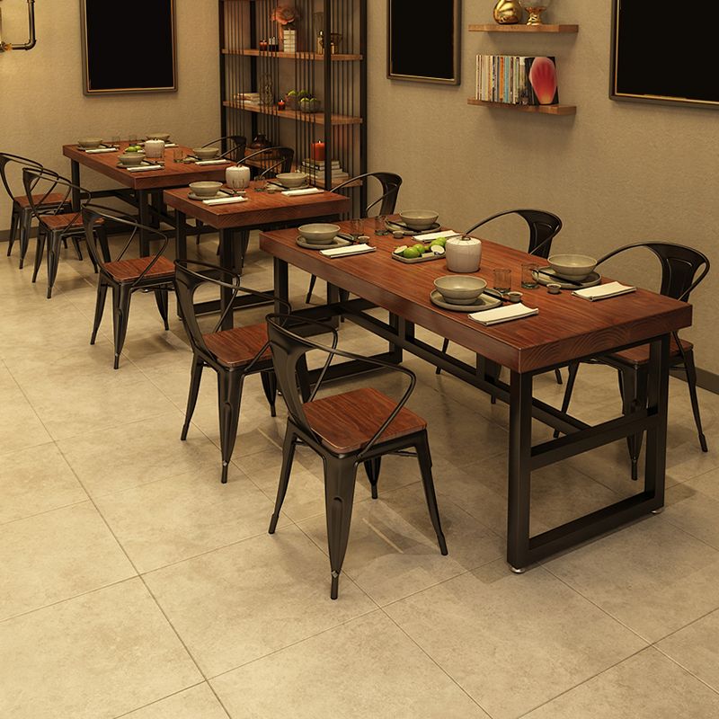Solid Wood Industrial Dining Table Brown Dinette Table with Metal Frame