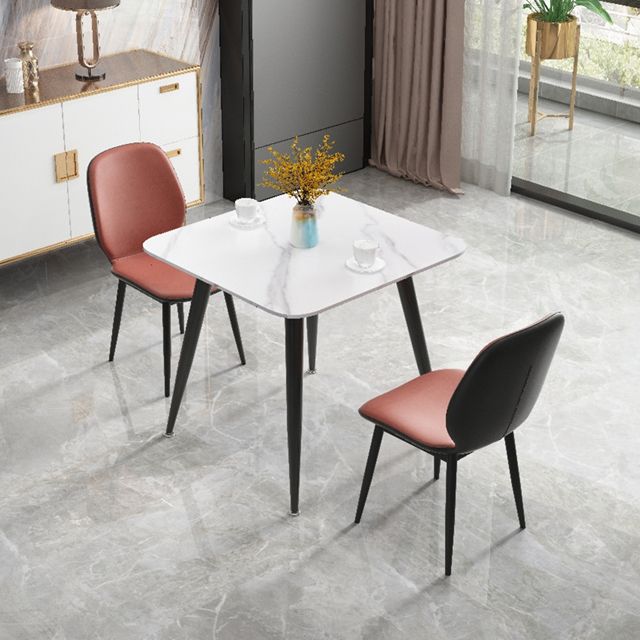 Square Sintered Stone White Dining Table Industrial 4 Legs Table for Dining Room