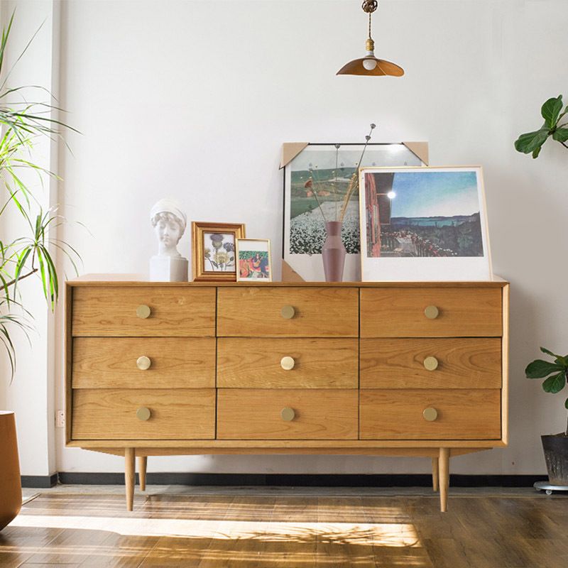 Modern Rectangle Pine Accent Chest 9 - Drawer Straight Legs Chest