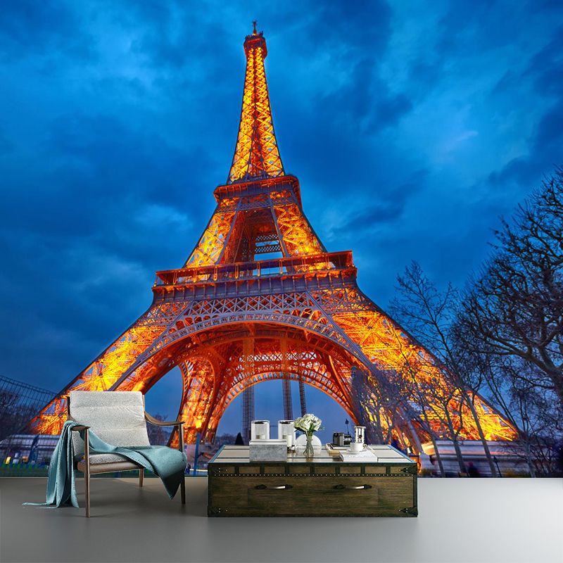 Full Size Cityscape Mural Decal Modern Enchanting Skyscrapers at Night Wall Art in Dark Color