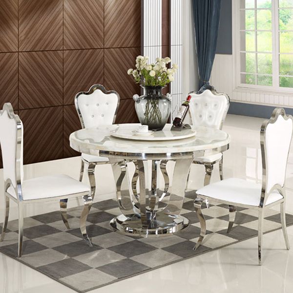 Marble Dining Table Luxury Style Single Pedestal Base Round Table for Dining Room
