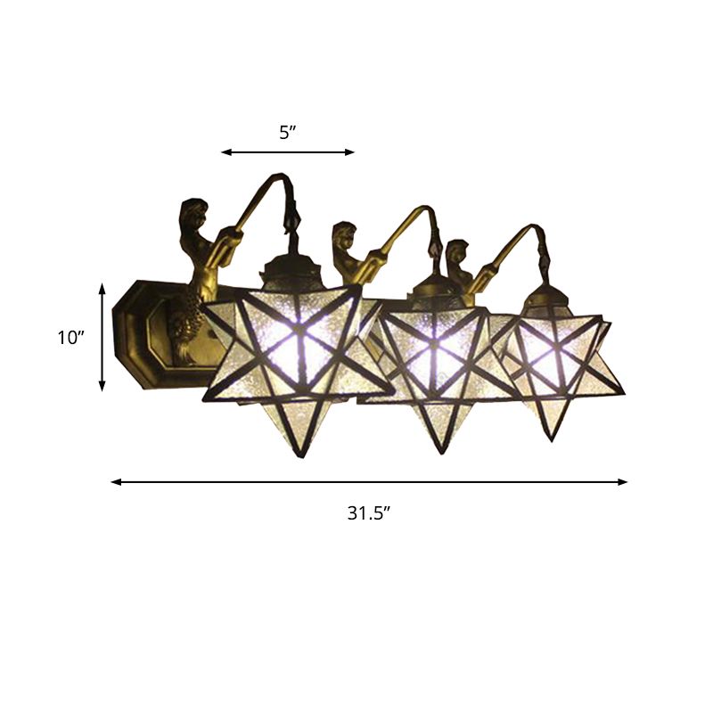 3 Heads Sconce Lighting Tiffany Star Clear Dimple Glass Wall Mounted Light with Mermaid Backplate