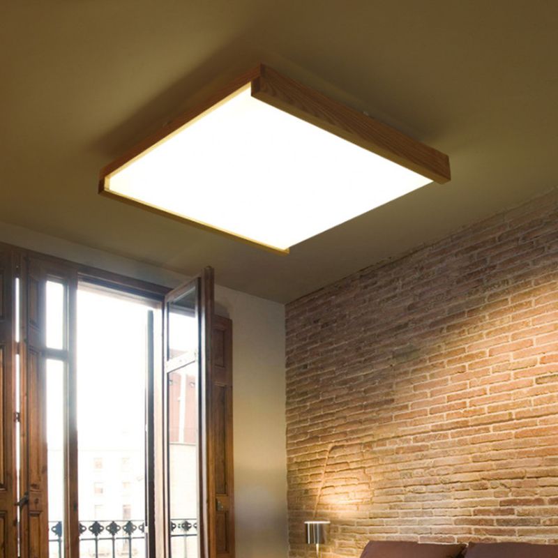 Simplicity Quad-förmige Deckenleuchte aus Acryl für Schlafzimmer, Unterputzleuchte aus Holz