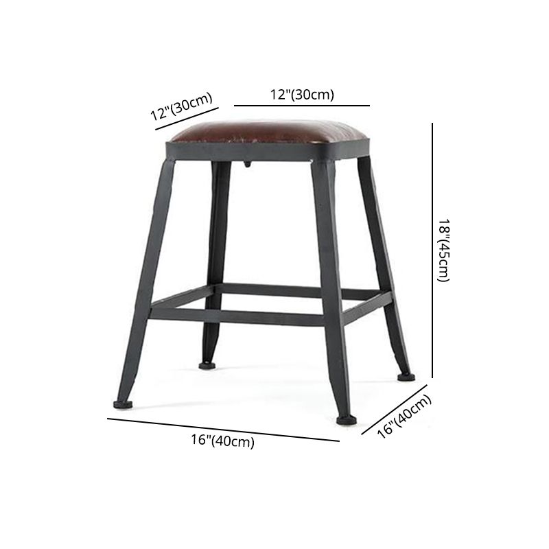 Industrial Brown Leather Bar Stools Square Stool with Metal Base