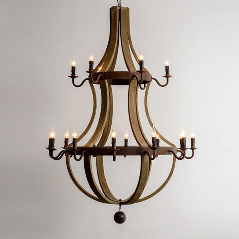 Vintage Brown Wooden Candlestick Pendant Light Rustic Traditional Dining Room Chandelier Lighting