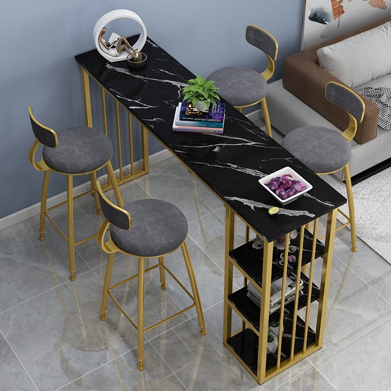 Rectangle Bar Dining Table Contemporary Bar Table with Gold Sled Base