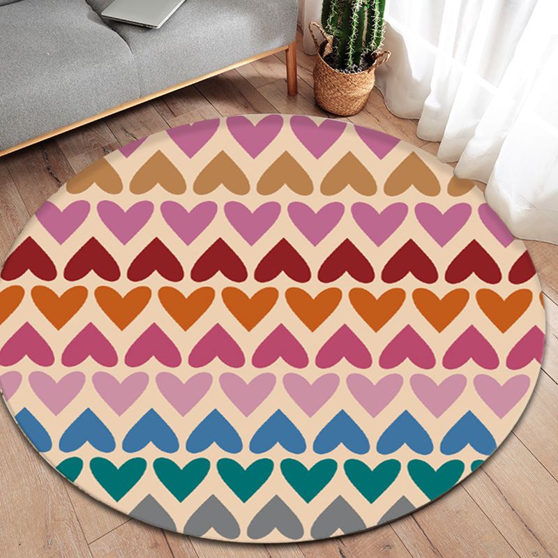Romantic Modern Rug Colorful Seamless Loving Heart Pattern Carpet Stain Resistant Rug for Bedroom