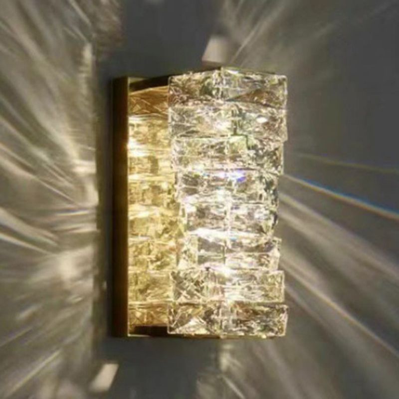 Chrome/Golden 2-Light Contemporary Wall Mounted Sconce Shaded Crystal Shaded Wall Light