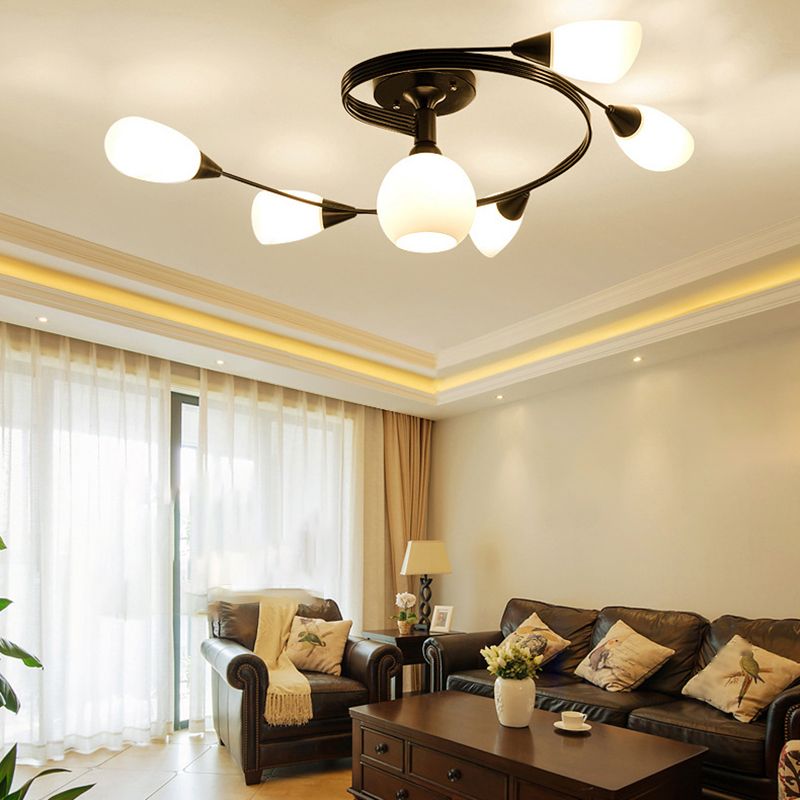 Minimalism Sputnik Flush Mount Glass Semi Flush Mount Ceiling Light in Black