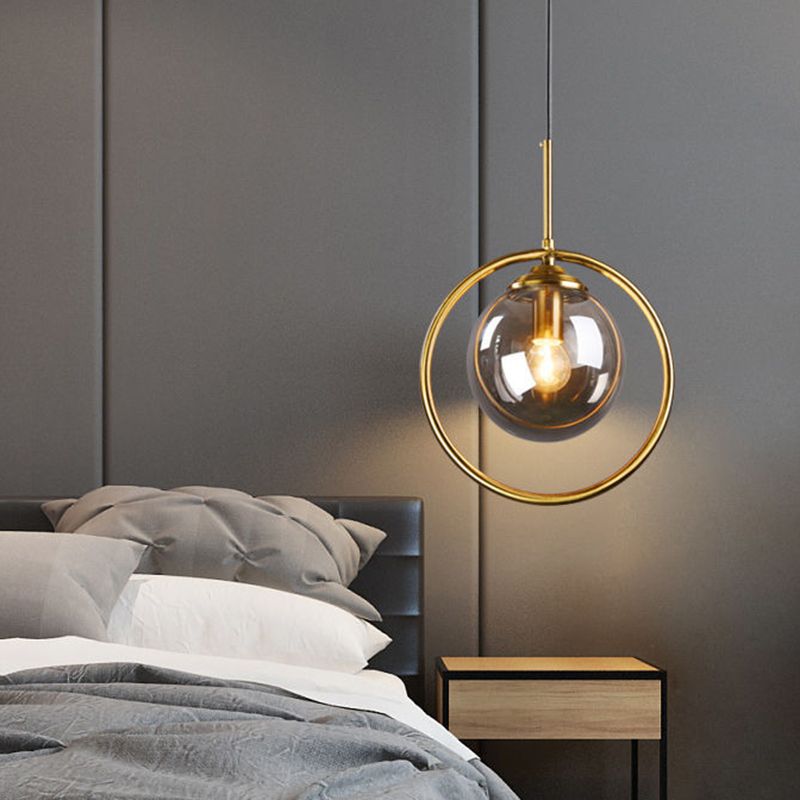 Spherical Pendant Lighting Contemporary Style Glass Clear Pendant Light Fixture for Bedroom