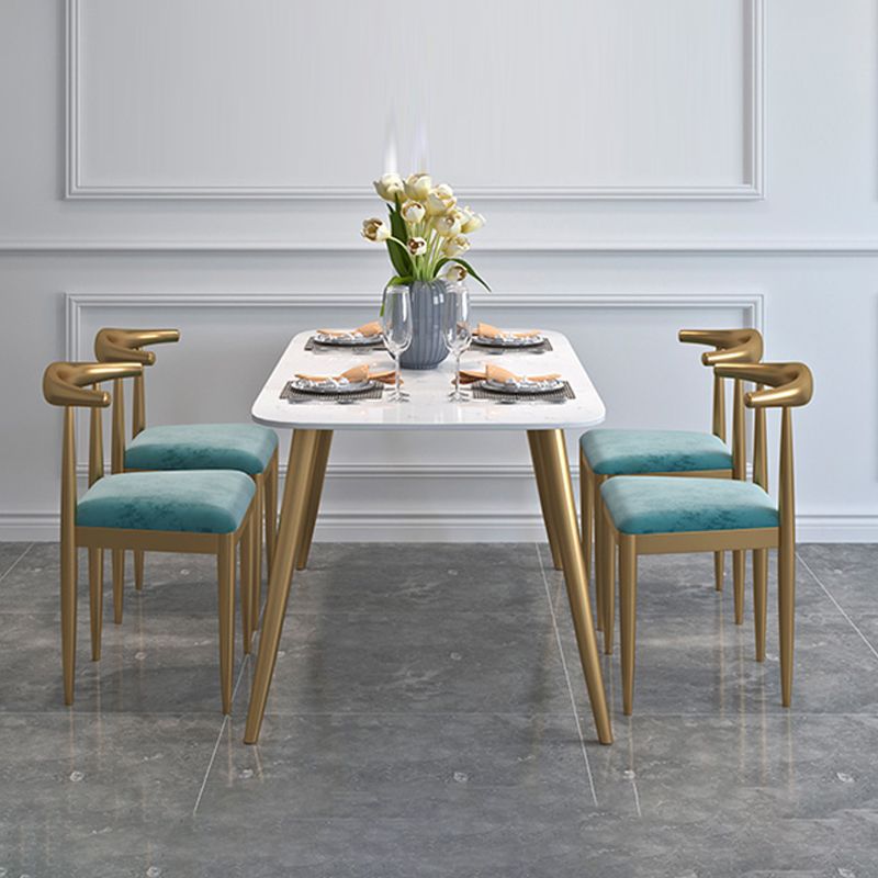 Contemporary Dining Set 1/2/5 Pcs Marble Dining Table with Cow Horn Chairs