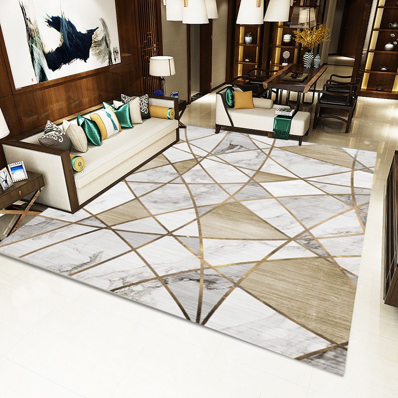 Contemporary Living Room Rug Multi Color Geometric Printed Area Carpet Easy Care Machine Washable Rug