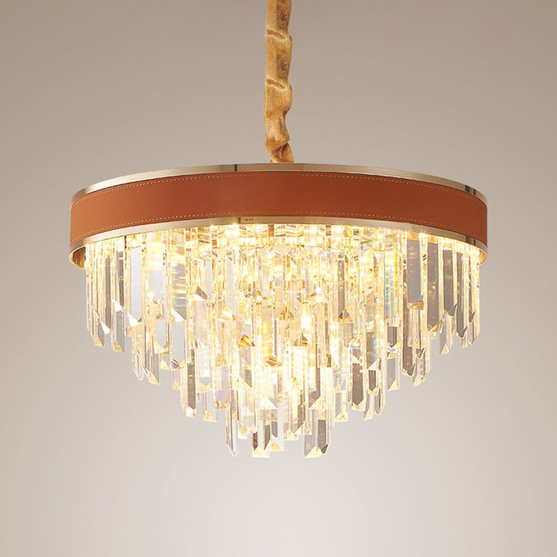 Rode kegel hangend plafondlicht eigentijdse rechthoekig cut crystal 8 koppen eetkamer hanger kroonluchter