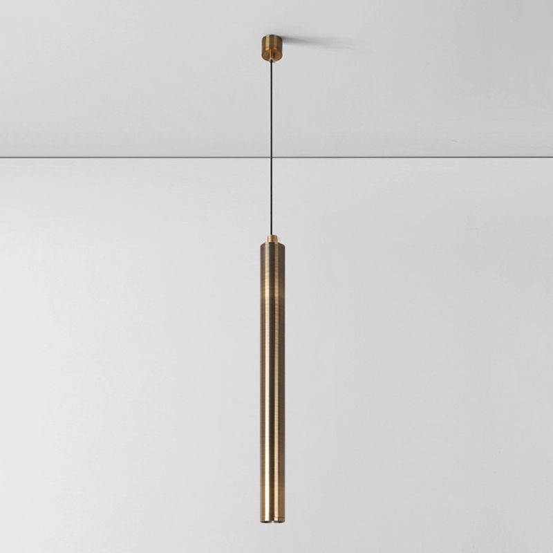 Forme du cylindre de style contemporain Pendante Métal de lumière 1 lampe de suspension légère en bronze