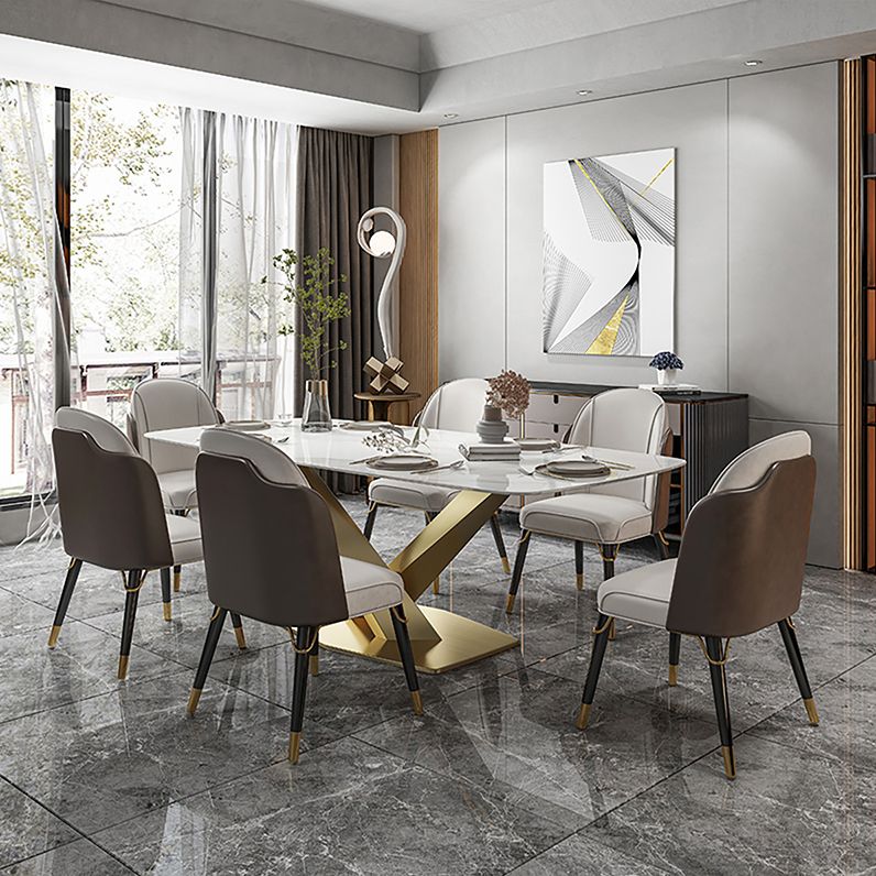 Glam Dinette Set 1/2/5/7 Pieces Rectangle White Sintered Stone Top Dining Table Set