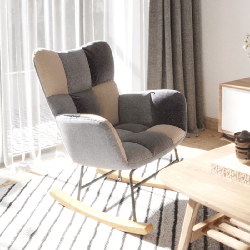 Modern Rocker Chair Upholstered Dark Legs Glider Button-Tufted