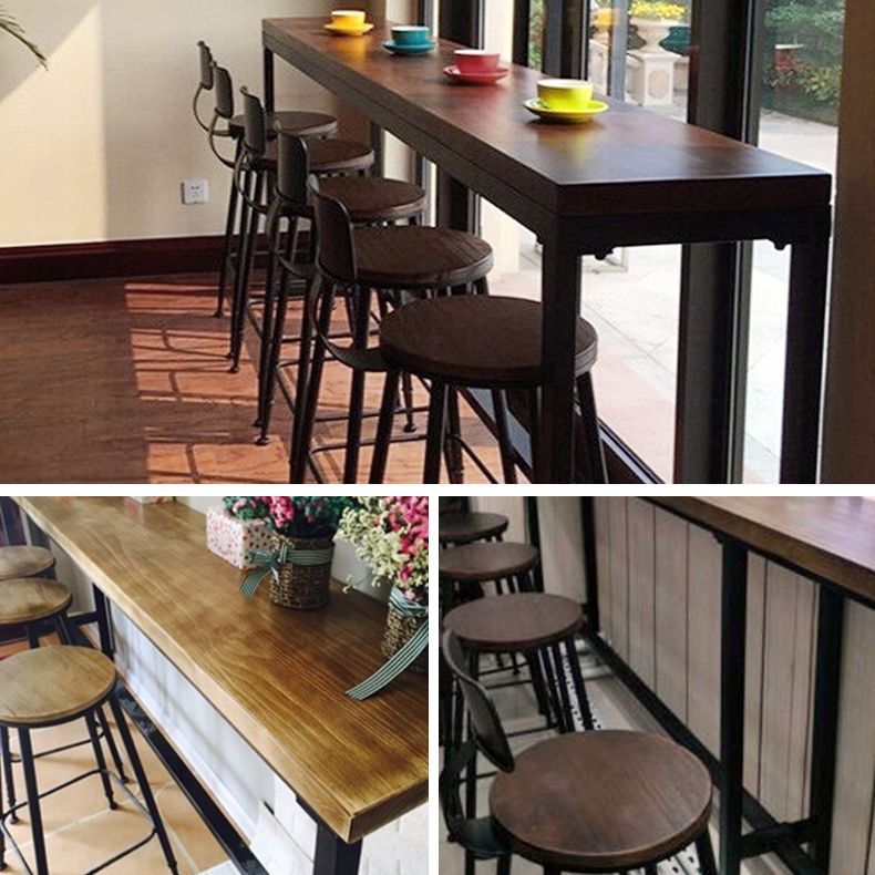 Industrial Rectangle Solid Wood Bar Table Set 1/3/4/5/9 Pieces Counter Table with Stools