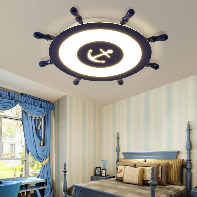 Circular Shape LED Ceiling Lamp Kids Style Iron 2 Lights Flush Mount for Bedroom
