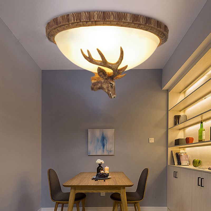 Luminaire encastré en résine à 3 têtes, dôme marron traditionnel, salon, près du plafonnier