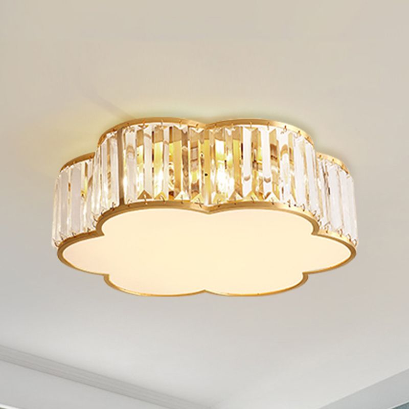Shaded Glass Close to Ceiling Light Vintage Bedroom Ceiling Light Fixture in Gold