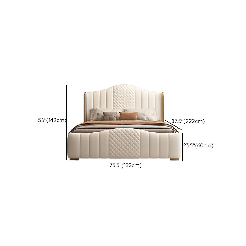 Glam Beige Standard Bed Camel Back Pine Wood and Metal    Panel Bed