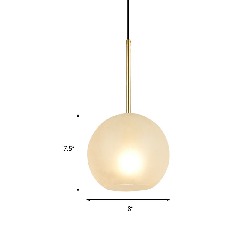 Sphere Hanging Lamp Kit Minimalist Textured White Glass 1 Head 8"/12" Wide Brass Pendant Light