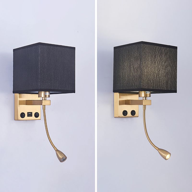Modern Metal Adjustable Wall Sconce Square Shape Wall Light with Fabric Shade for Study